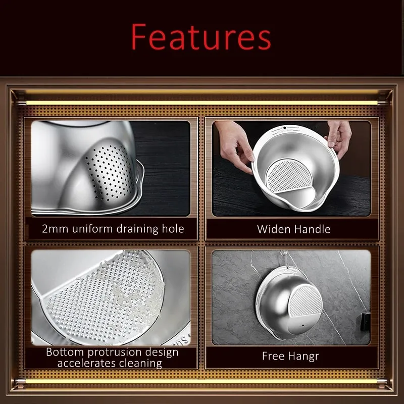 LFGB Certification 316L Stainless Steel Kitchen Washing Basin 99.9% Anti-bacterial Rice Fruit and Vegetable Cleaning Strainer — image 6