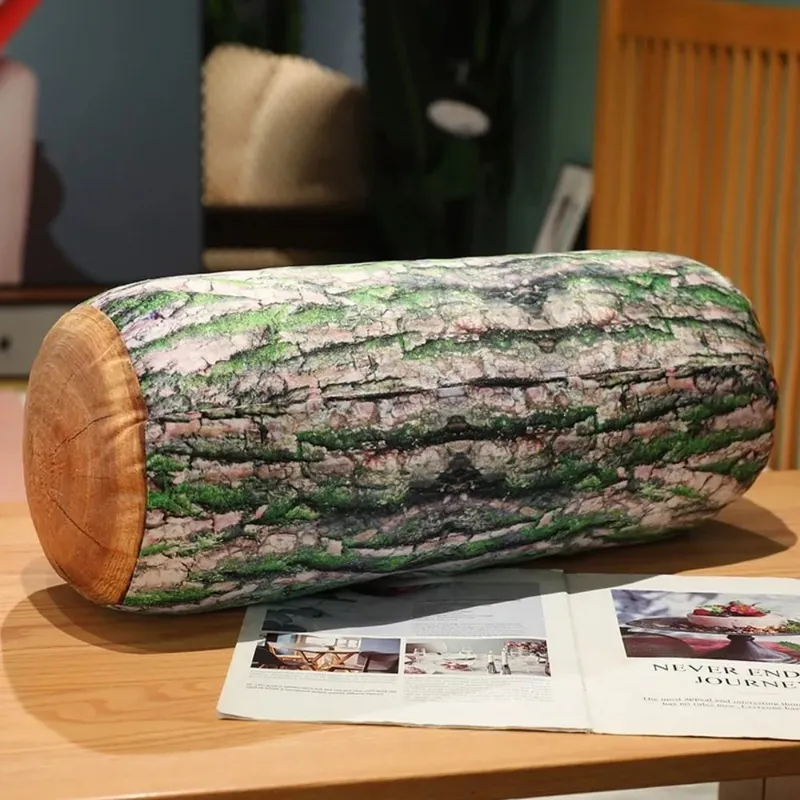 Material almohada de tronco de árbol textura suave PP algodón relleno tocón cojín realista grano de madera novedad almohada para hombres — image 4