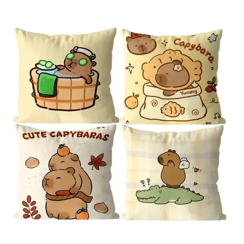 Capybara – coussin carré de dessin animé, mignon, Kawaii, taille douce, coussin de canapé, voiture, maison, chambre à coucher, décoration — image 2
