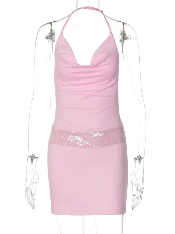 Dulzura Swinging Collar Backless Sequins Slim Fit Halter Mini Dress Women'S Sexy Casual Dress Party Vacation Beach Summer Outfit — image 6