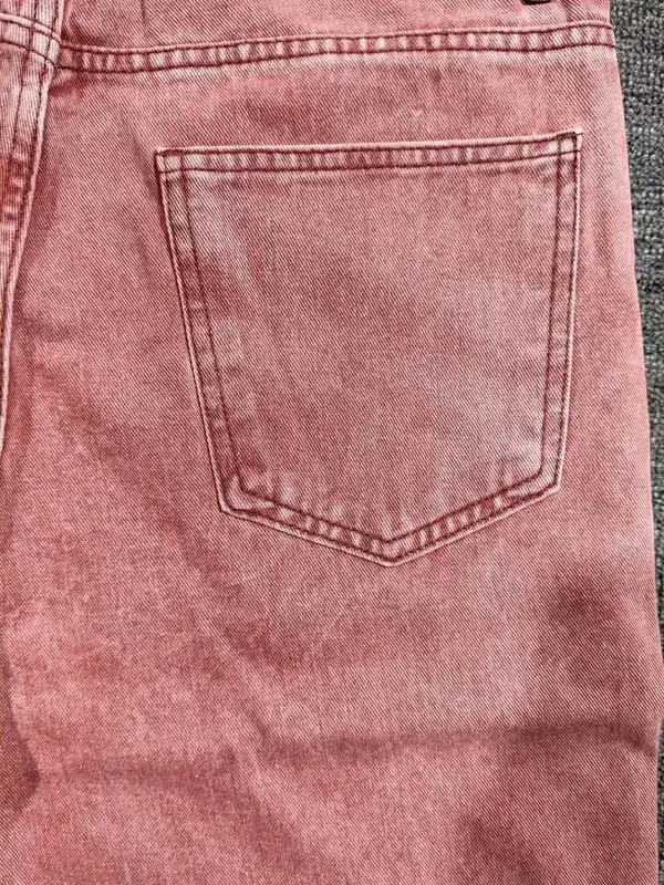 Seluar Jeans Lelaki Merah Jambu Asas Kaki Lurus Seluar Jeans Mid Rise Semua Padanan Semua Musim Seluar Harian Jalanan Untuk Lelaki Muda Keluar Harian — image 5