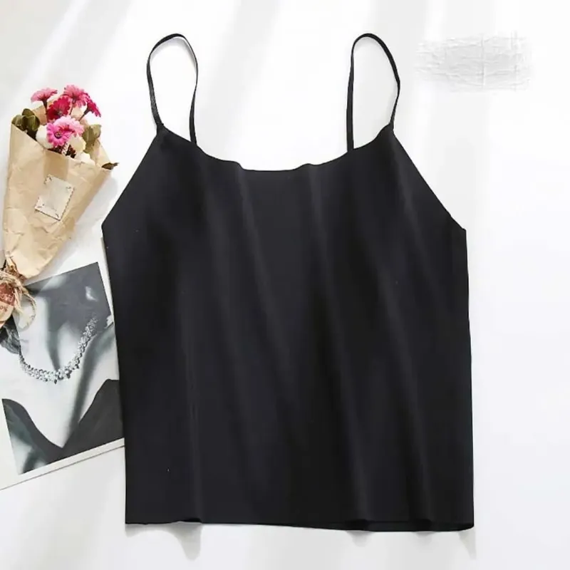 Ais Sutera Nipis Sling Tanpa Jejak Tank Top Bralette Crop Top Tali Atasan Vest Kurus Warna Pejal Slim Fit Tanpa Lengan Kamisol Wanita — image 6