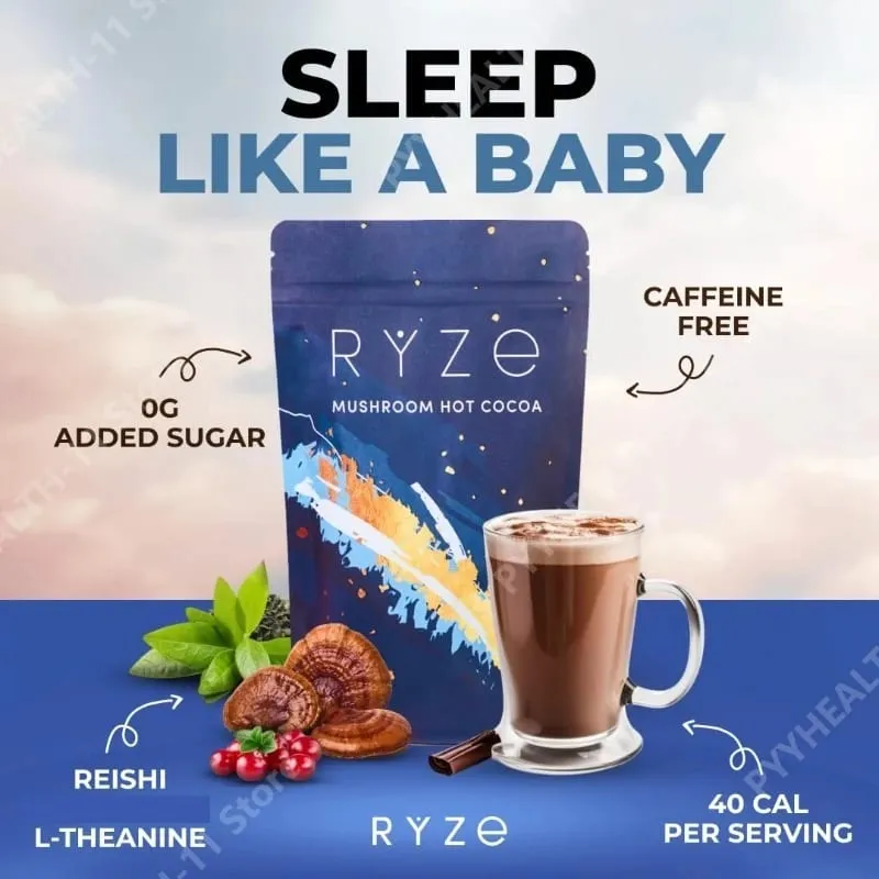 Integratore per dormire con cacao in polvere ai funghi con 6 miscele di funghi adattogeni Reishi L-teanina e glicina per aiutare ad addormentarsi — image 3
