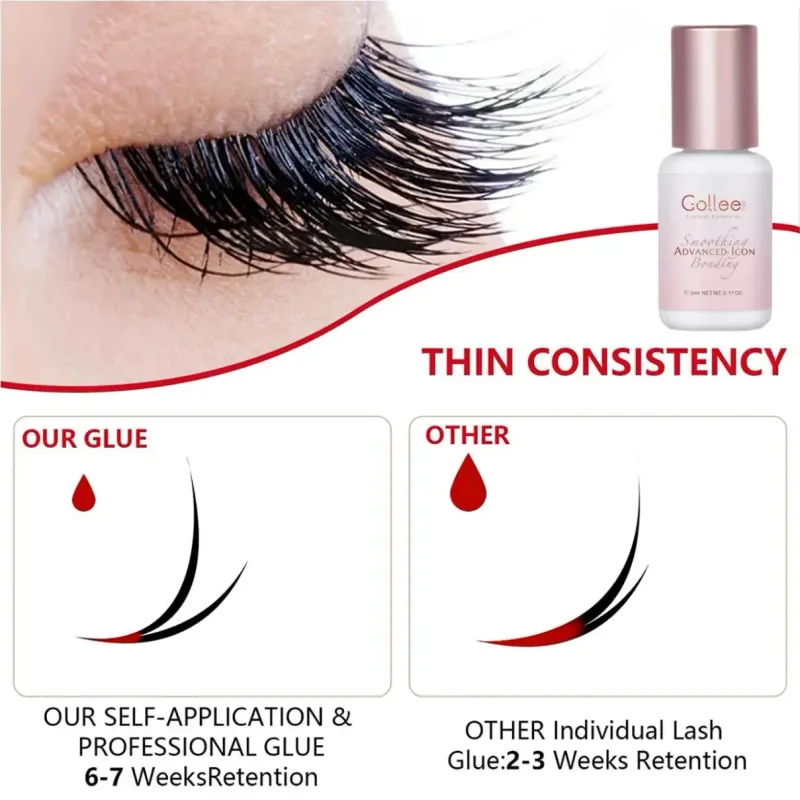 Gollee 5pcs Pink Clear Eyelash Grafting Glue And Gollee 5pcs Fast Drying Black Eyelash Extension Adhesive Private Label Accepted