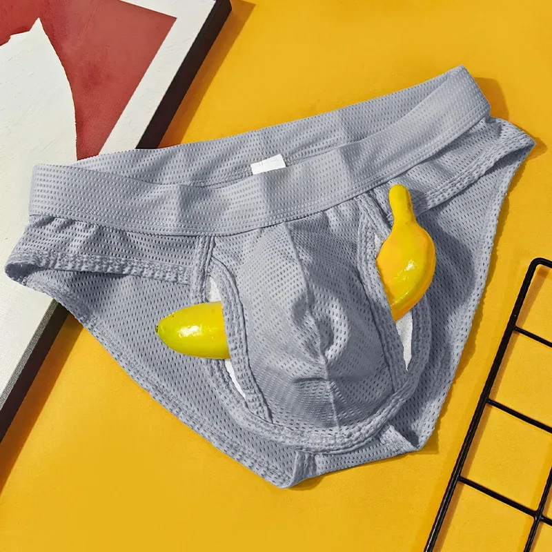 Sous-vêtements en maille respirante pour hommes, 1 pièce, avec pochette à mouche, renflement ouvert sur le devant, pochette séparée, slip pour jeunes, Version coréenne — image 25