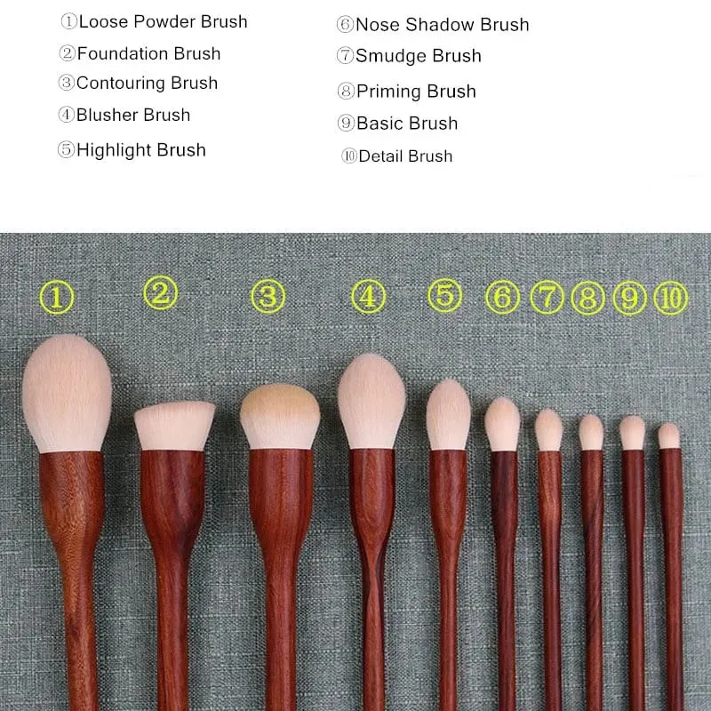 10PCS 샌들우드 메이크업 브러쉬 세트 파우더 블러쉬 파운데이션 블렌더 스컬프팅 아이 섀도우 프로페셔널 뷰티 메이크업 브러쉬