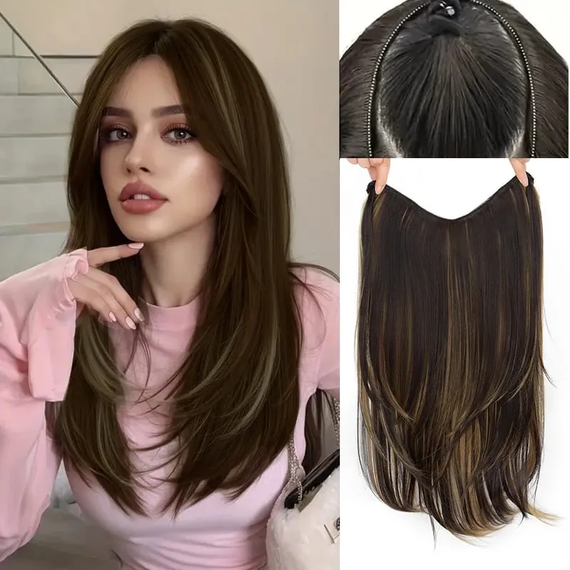 22 Inch U Shape One Piece Hair Extensions Long Layered Inward Curly Synthetic Wig Invisible Seamless Hairpiece For Women Daily W — image 8