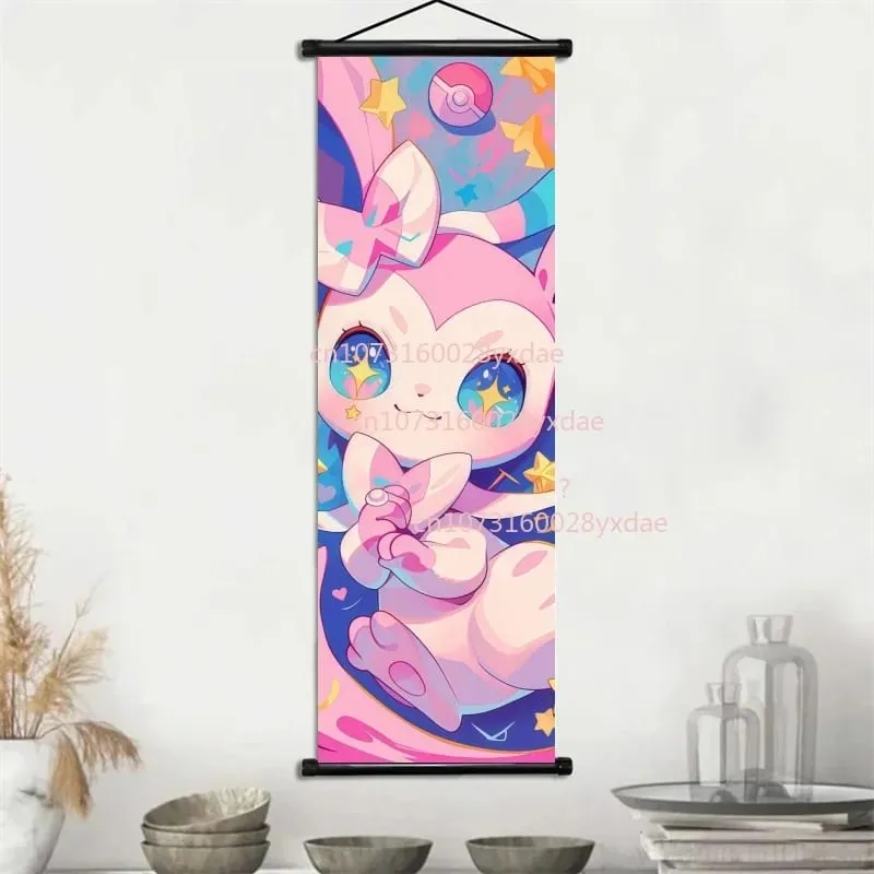 Klasyczny drukowany plakat Pokemon kreskówka ścienna grafika Gengar Squirtle Bulbasaur Pikachu wisząca zwój dekoracja pokoju rodzinnego — image 9