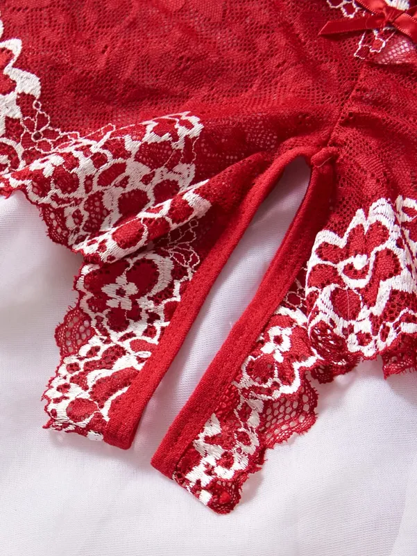 Lingerie d'été Sexy pour femmes, 2pce, pantalon à entrejambe ouvert et soutien-gorge à pointe ouverte, sous-vêtements pour adultes, ensemble de soutien-gorge en dentelle à fleurs transparentes — image 6