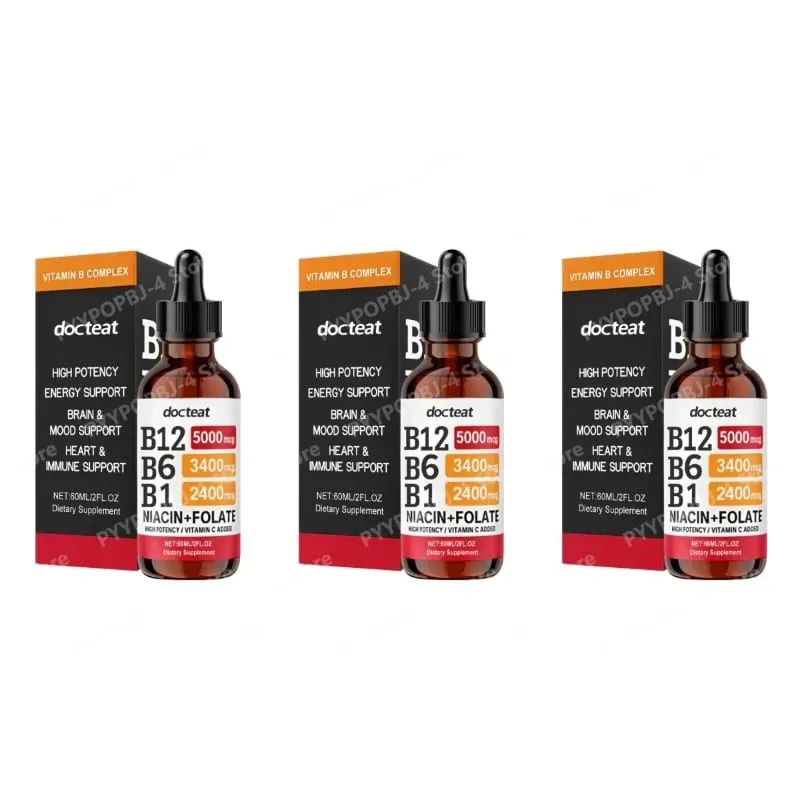 Docteat B Complex Drops 60ml High Power B12 5000mcg Methylcobalamin אנרגיה מוח מצב רוח לב תמיכה חיסונית ללא GMO טבעוני — image 9