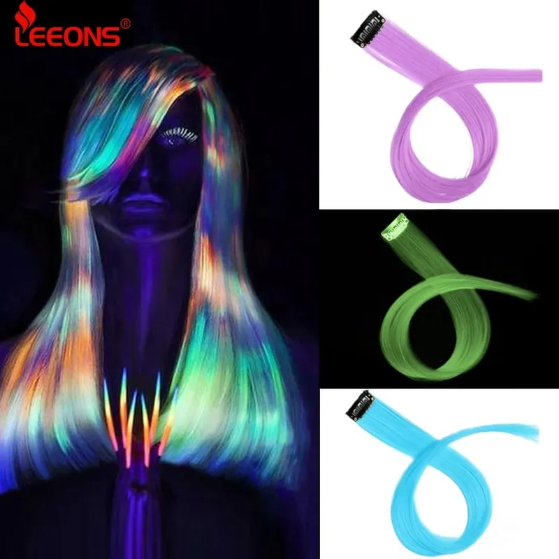 Leeons Synthetic Hair Extensions With Clips Heat Resistant Straight Hair Extensions Color Colored Black Hair Clip Womens 12G/Pcs — image 4