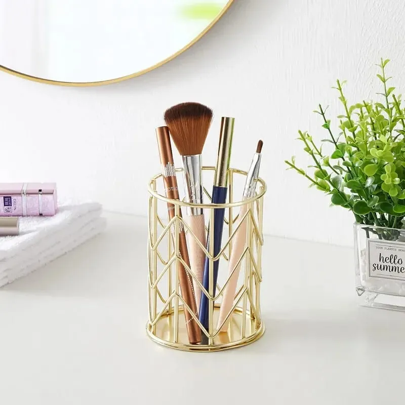 Kosmetika Sminkborstar Förvaringslåda Cylindrisk Etui Förvaring Läppstift Borst Pennhållare Organizer Smidesjärn Penna Förvaring — image 2