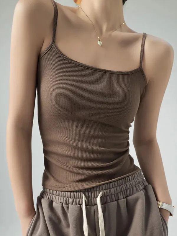 Letní základní tílka Špagetový pásek Camis Pevné strečové topy pro ženy Bez rukávů Slim Fit Basic Pevná pletená košilka — image 3