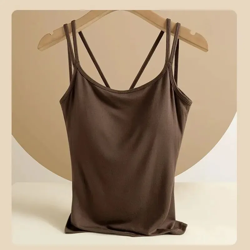 Atasan Kamisol Modal untuk 40-100Kg Ukuran Besar dengan Rompi Suspender Terintegrasi Bantalan Dada untuk Wanita Tank Top Pakaian Dalam Dasar
