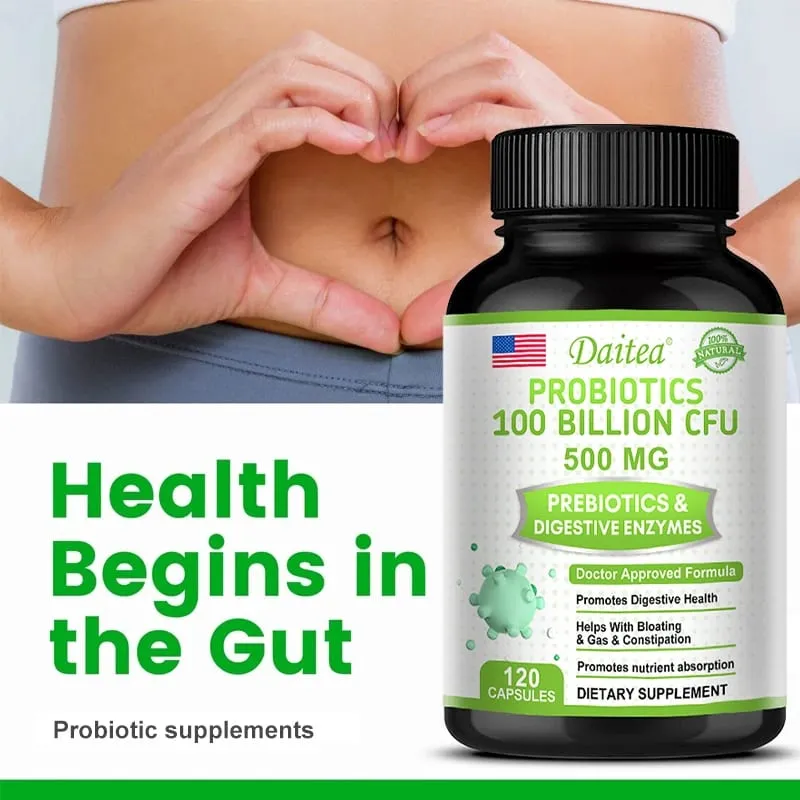 Probiotici 100 miliardi di CFU con prebiotici ed enzimi digestivi Salute dell'intestino Digestione Sollievo dal gonfiore e supporto immunitario — image 3