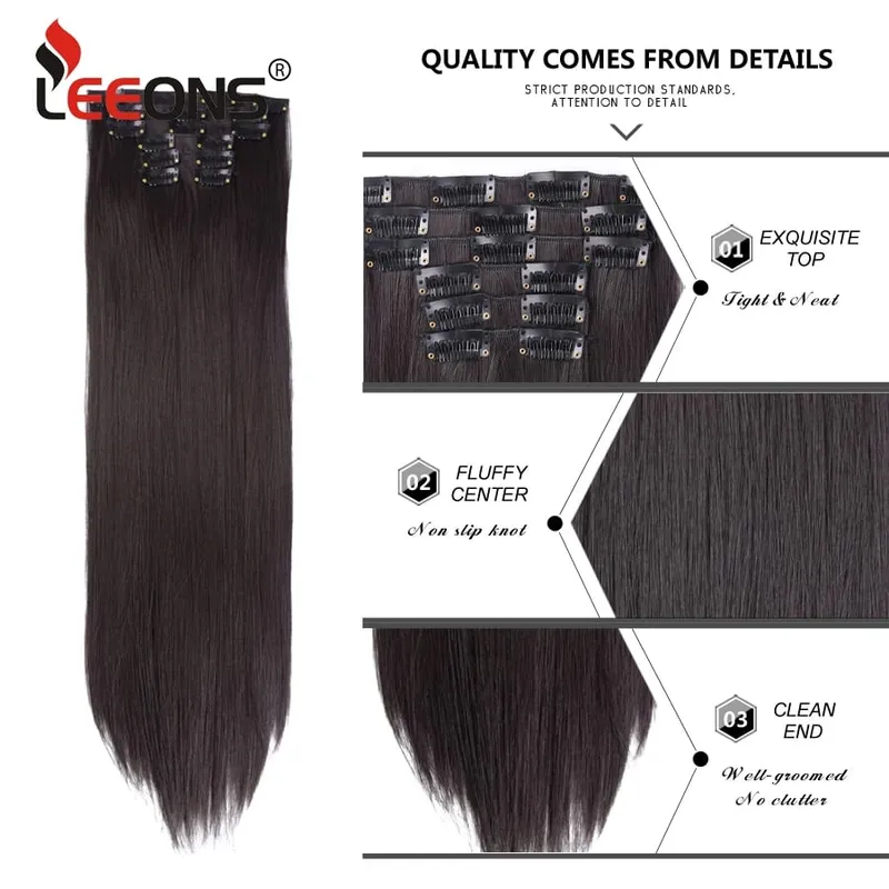 คลิปสีดำในส่วนขยายตรง 22 "ยาวสังเคราะห์หนาคลิปบนผมสำหรับผู้หญิง 6 ชิ้น/เซ็ต CURLY Full HEAD งานแต่งงานทุกวัน — image 5