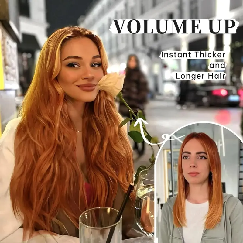 Synthetische unsichtbare Draht-Haarverlängerungen, lang, 4 Clips in Wellen, lockiges Haarteil für Frauen, 20-Zoll-Haarverlängerungen mit geheimer Fischlinie — image 2