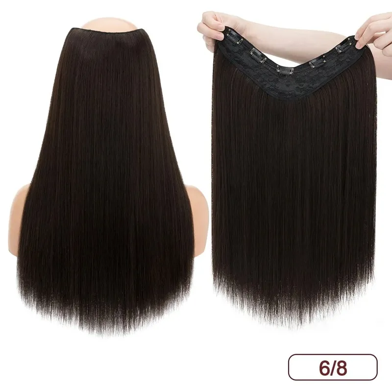 Benehair 18 インチ 160 グラム V 字型ストレート人工毛ワンピースクリップヘアエクステンションヘアクリップかつら完全な頭 — image 8