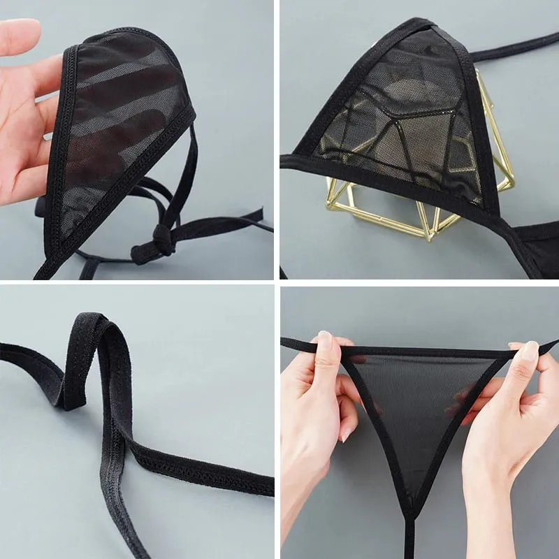 Set Bra Mini Seksi Tanpa Wayar Set Ringkas Bra Tanpa Jala Ultra Nipis Mesh Hitam Lutsinar 2 Keping Halter Set Pakaian Dalam Wanita Eksotik — image 2