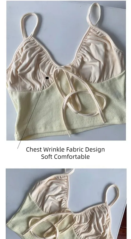 Baju Atasan Bra Asas Beige Seksi Wanita Atasan Bahu Tanpa Bahu Dengan Tali Nipis 100% Kapas Pakaian Dalam Bustier Bahagian Depan Comel Berikat Tunduk Camis