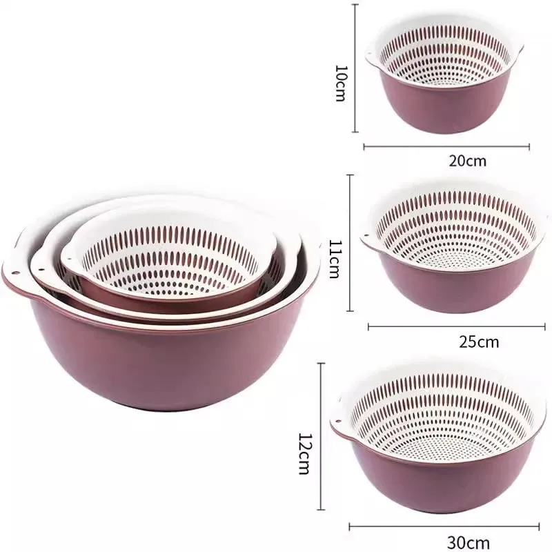6PCS 주방 싱크 야채 드레이너 과일 바구니 다기능 3 크기 Stackable Wash Basin 야채 배수 바구니 분지