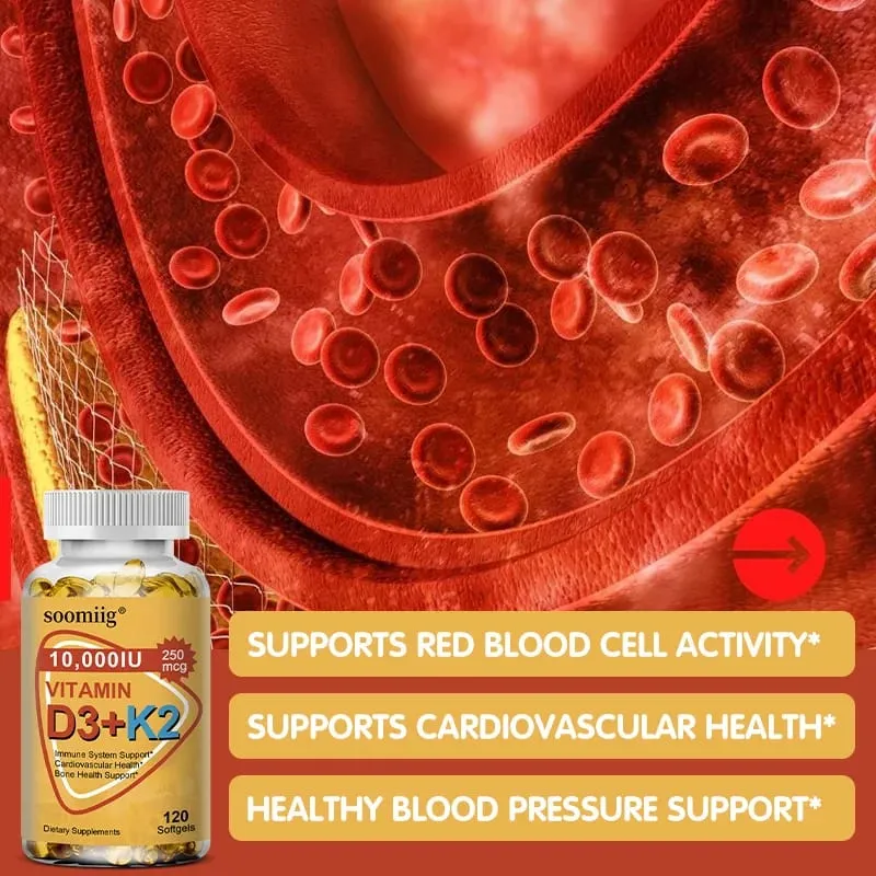 Suplemen Vitamin D3 K2 Softgel Capsule Menyokong Tulang Sendi dan Kesihatan Imun Tulang Kuat & Sihat untuk Lelaki Wanita — image 5