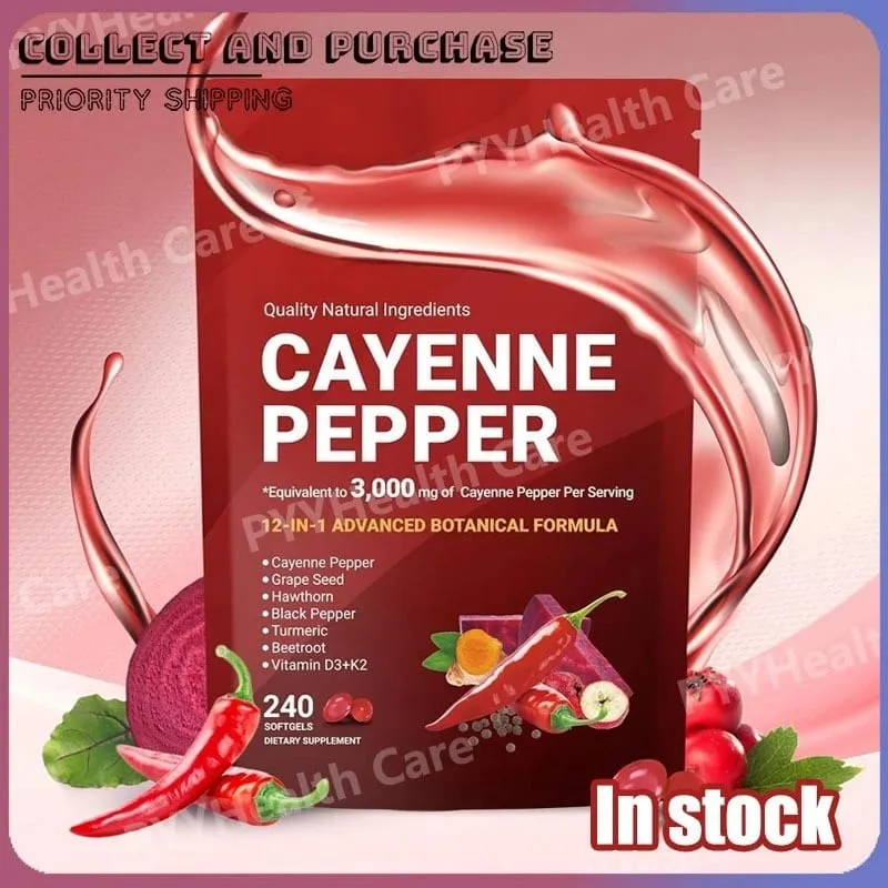 Softgels Lada Cayenne dengan Vitamin Kunyit Bit Biji Anggur D3 K2 E Suplemen Herba — image 1