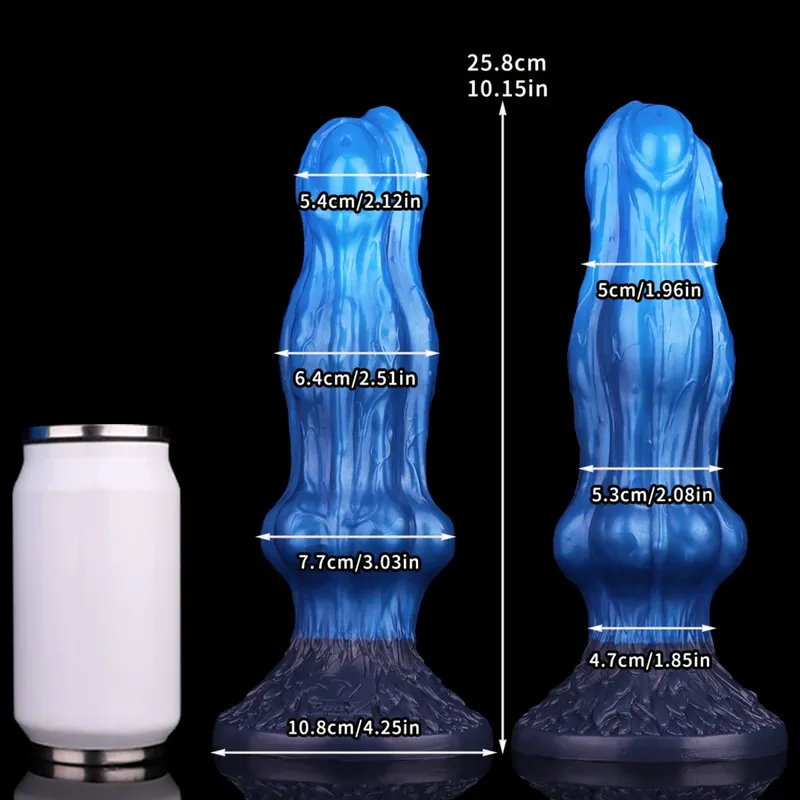 Dobbeltlags silikone Fantasy Dog Knot Dildo Blå Butt Plug med Sucker Anal Dilator Onanere Sexlegetøj til Voksen 18+