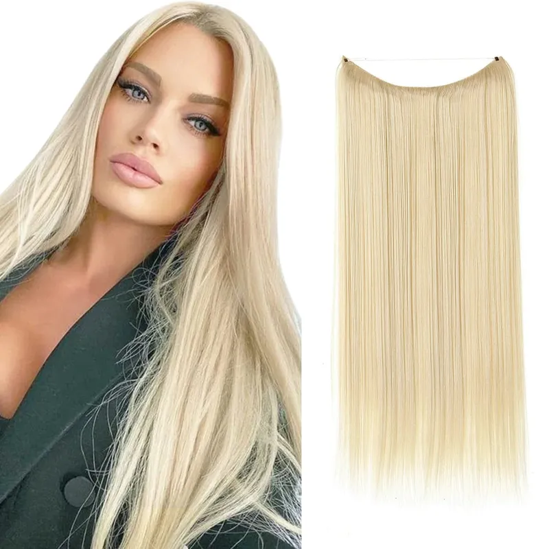 Estensioni per capelli con filo invisibile sintetico resistente al calore premium con clip Posticci Capelli lunghi lisci naturali finti per donna — image 20