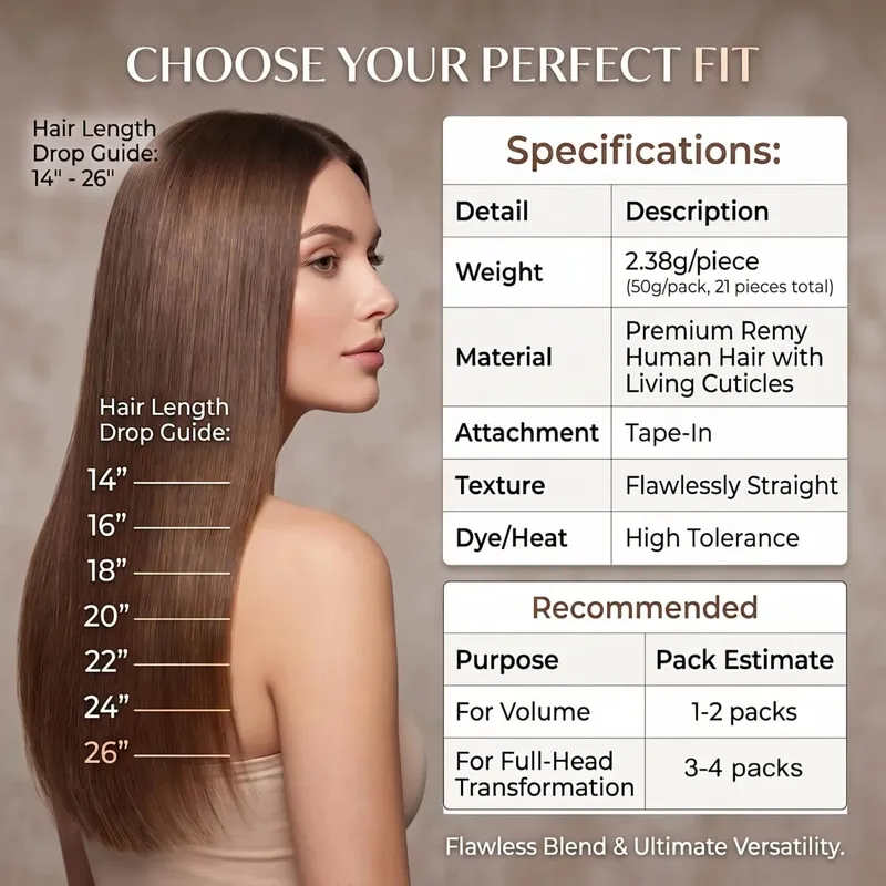 Colored 4A Medium Brown Tape In Hair Extensions 100% Human Hair Seamless Invisible 21Pcs/Pack 50g Remy Straight Brazilian 22 24 Inch Pure Human Hair For Women — image 9