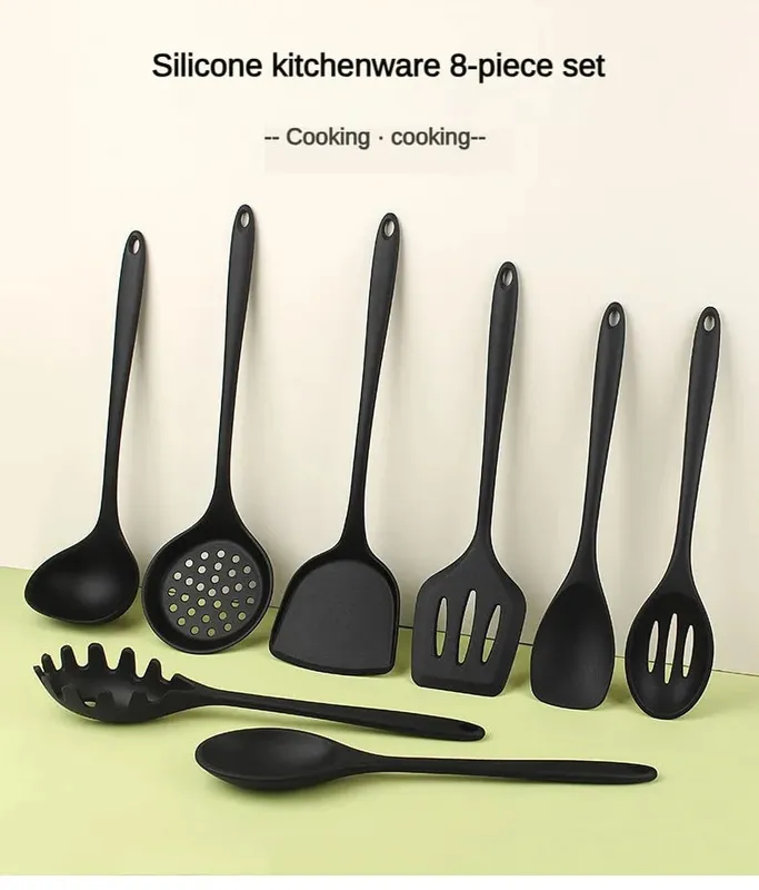 8ps ครัวเรือนเครื่องครัวซิลิโคนสีดำชุด 8 ชิ้นจีนช้อนสปาเก็ตตี้สลัดสปาเก็ตตี้สปาเก็ตตี้สปาเก็ตตี้,ช้อนข้าว, — image 7