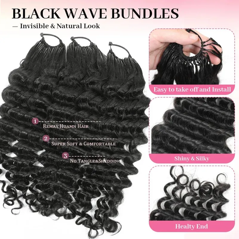 Extensions de cheveux naturels au Crochet, Deep Wave, cheveux bouclés, pré-séparés, sans nœuds, avec boucle, pour tressage, 50g — image 3