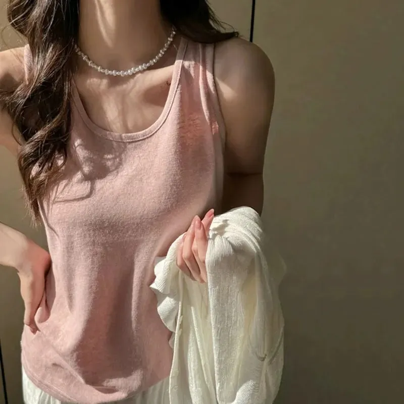 2026 novas mulheres verão casual regata cor sólida all-match básico sem mangas colete feminino coreano simples solto o-pescoço camis topo — image 9