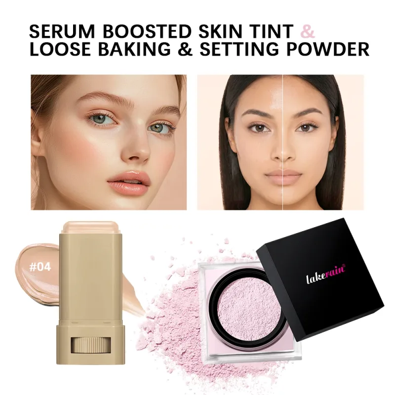 Serum Boosted Skin Tint Stick & Loose Baking Setting Powder Kawalan Minyak Mekap Alas Pakaian Panjang Mekap Sekata Tona Kulit Mekap Kemasan Matte — image 9