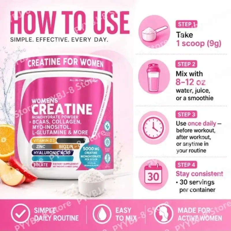 ผู้หญิง Creatine Monohydrate Powder 5000mg BCAA Multi-Collagen Biotin วิตามิน D3 Tropical Orange กีฬาโภชนาการ 30 เสิร์ฟ — image 7