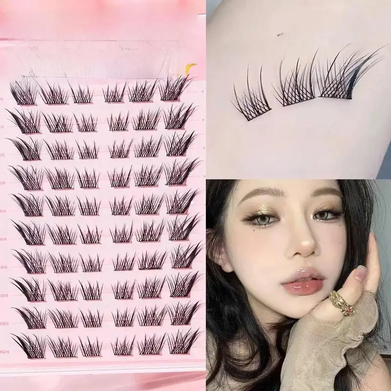 60 grappoli di ciglia finte marroni naturali stile volpe Cat Eye Strumenti per il trucco Fasci di ciglia segmentate naturali Strumenti per il trucco