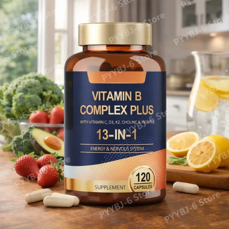 วิตามิน B Complex Plus13-in-1 120 มังสวิรัติแคปซูลพลังงานสนับสนุนสุขภาพภูมิคุ้มกัน Nerve Function Skin Wellness สารต้านอนุมูลอิสระอาหารเสริม — image 1