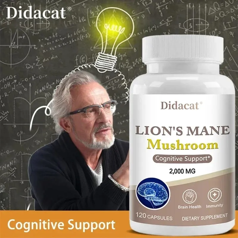 Lions Mane Brain & Focus อาหารเสริม - แคปซูลสารสกัดจากผงเห็ด - ไม่ใช่จีเอ็มโอและปราศจากกลูเตนเพื่อปรับปรุงสุขภาพทางปัญญา — image 1
