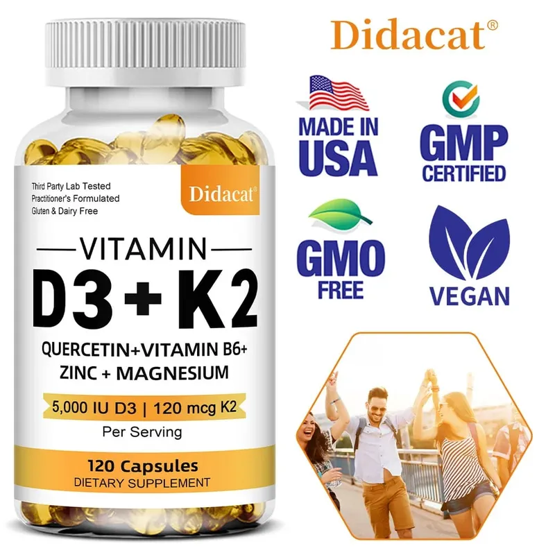 Integratore alimentare di vitamine D3 + K2 - Supporto per la salute delle ossa e del cuore Aiuta a regolare il metabolismo del calcio - 120 capsule molli — image 1