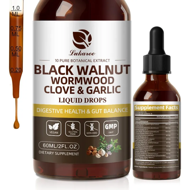 Black Walnut Wormwood Drop Rapid Gut Cleanse & Digestive Health with Clove Garlic Turmeric 98% Absorption Vegan Gluten-Free — image 1