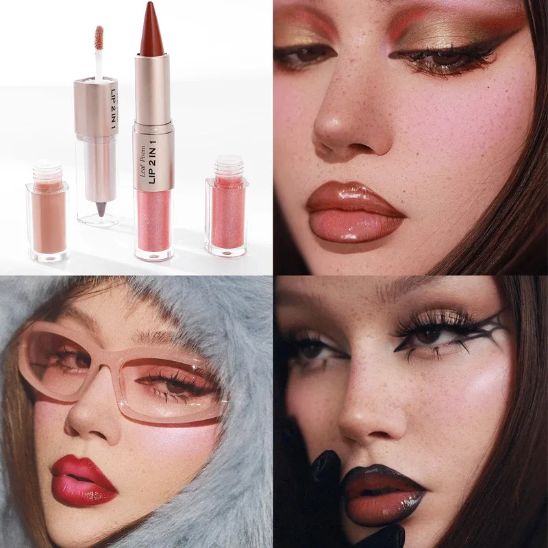 2 IN 1 Nude Brown Pink Mirror Lip Gloss Tapered Gradient Lipliner Contour Pencil Matte Lip Liner Waterproof Sexy Lipstick Makeup — image 6