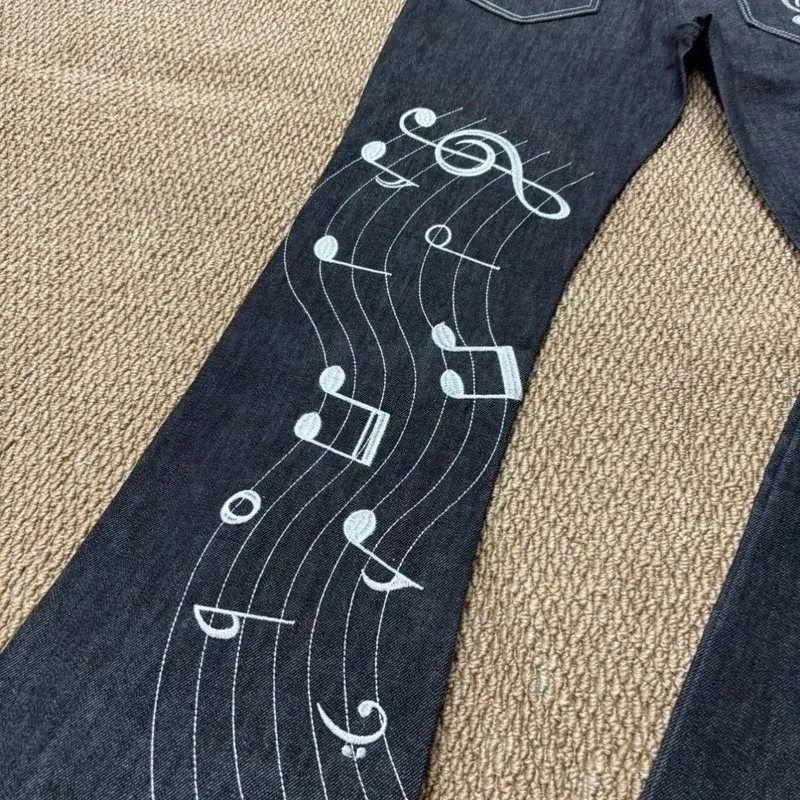 Note Rose Sulam Seluar Jeans Warna Asal Uniseks Versi 1021M Berkobar Sedikit HighStreet Pakai Seluar Jeans Lurus Bersusun Seluar Lelaki — image 6