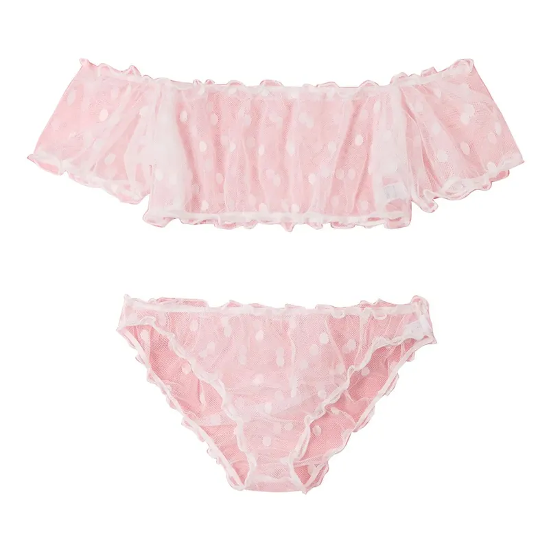 Corak Polka Dot Rekaan Separuh Tipis Set Pakaian Dalam Pakaian Atasan Bustier Dan Set Seluar Dalam Pakaian Wanita — image 1
