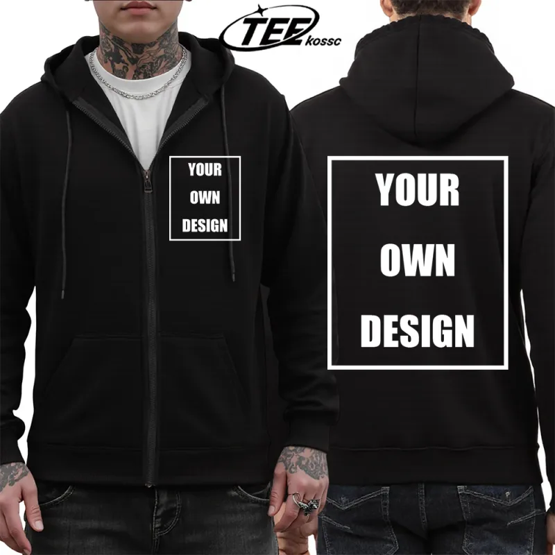 Customized Pattern Logo Diy Men Zipper Hoody Loose Pocket Long Sleeve Fashion Fleece Hoodies Retro Unisex Autumn Clothing — image 1