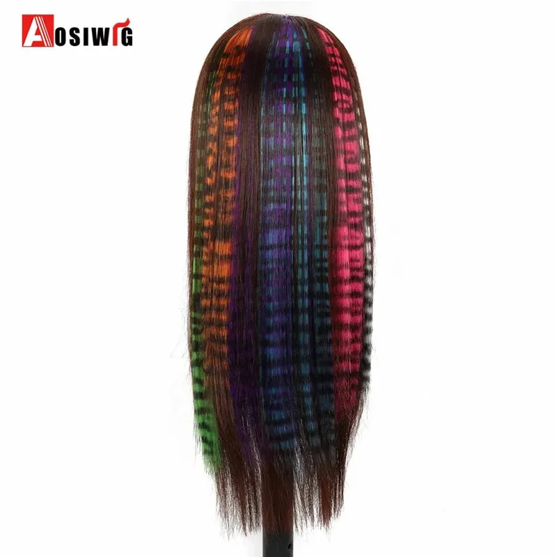 Feather Hair Extensions Colored Synthetic Clip In Hair Feather Colorful False Hair Extension Mixed Color Straight Hair For Women — image 5