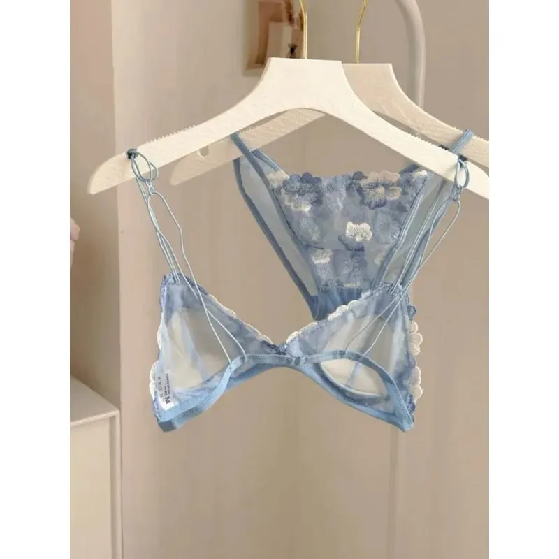Bralette triangular francês, renda bordada, sem fio, transparente, vazado, sexy, desejo puro, conjunto de lingerie moyisu, sexy tushy — image 3