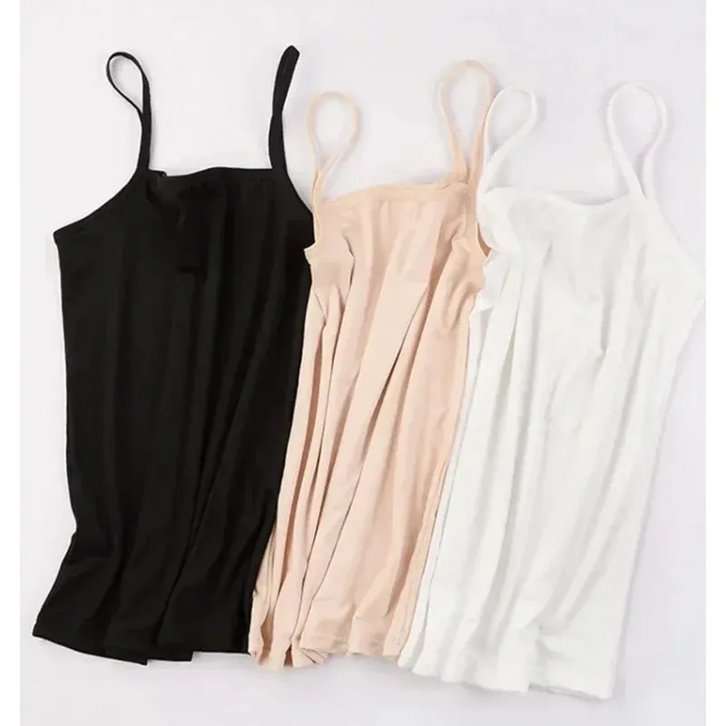 Women's Solid Color Spaghetti Straps Sleeveless Slim Camisole with Chest Pad Cotton Summer Wear Outside Female Short Tops Vests