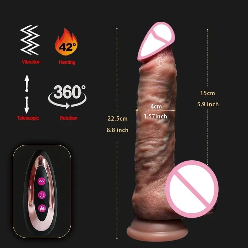 Dildo Vibrator Realistik Teleskopik Penembusan Faraj Wanita Melancap Palam Dubur Zakar Dipanaskan Bergetar Mainan Seks untuk Wanita