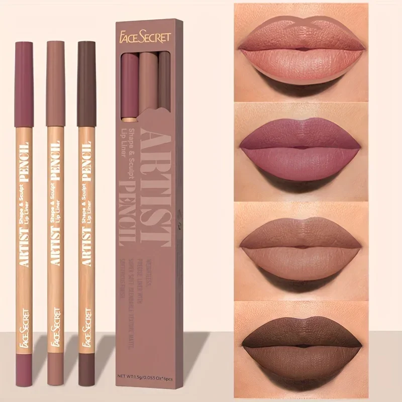 Face Secret 3 ชิ้นชุด Nude Lip Liner Natural Matte ยาวนานกันน้ำสูงสี Hook Line ดินสอเขียนขอบปากแต่งหน้า — image 3