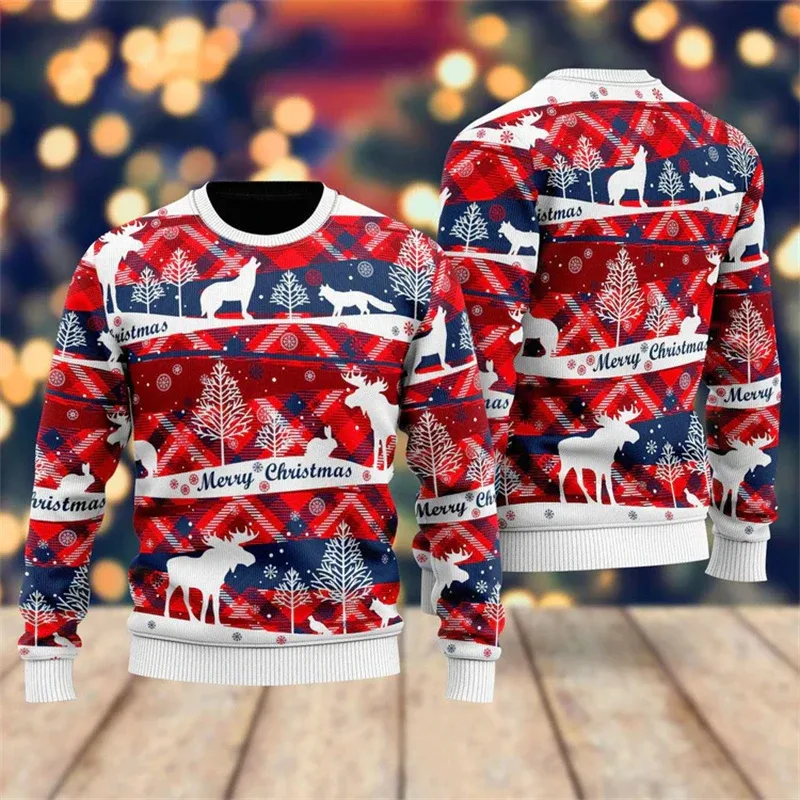 Baju Sweater Krismas Jelek 2026 Lelaki Pullover Corak Santa Claus Wanita 2026 Baju Sweat Leher Krew Merry Christmas Tahun Baru — image 14
